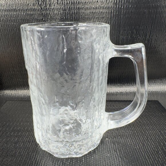 Vintage Hoya Clear Ice Texture Glass Mug Cup Set 2 Heavy Glassware Mugs Cups VTG - Picture 10 of 11